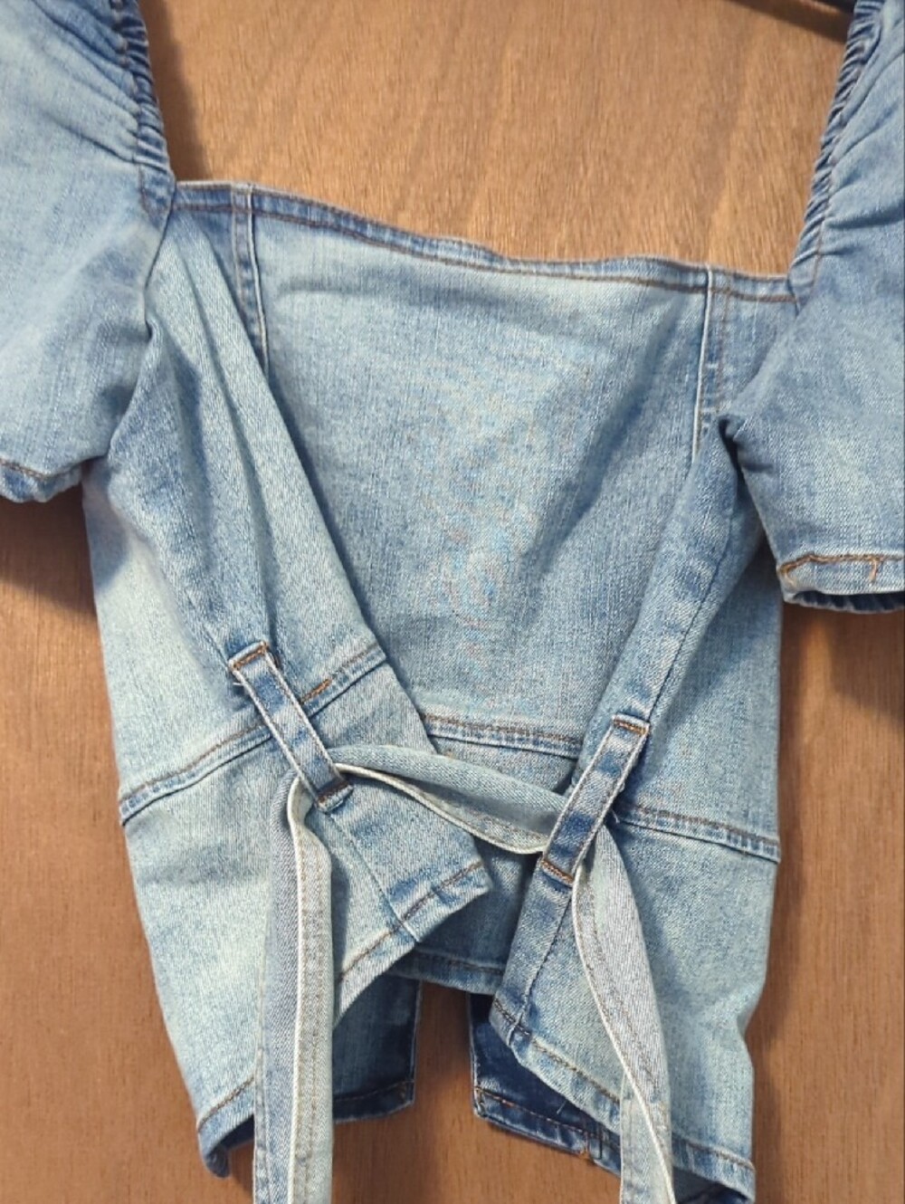 Forever 21 Light Blue Denim Puff-Sleeve Corset Top - Picture 10 of 13